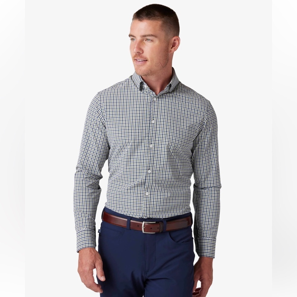 Mizzen + Main Leeward dress shirt button down long sleeve plaid trim fit XL